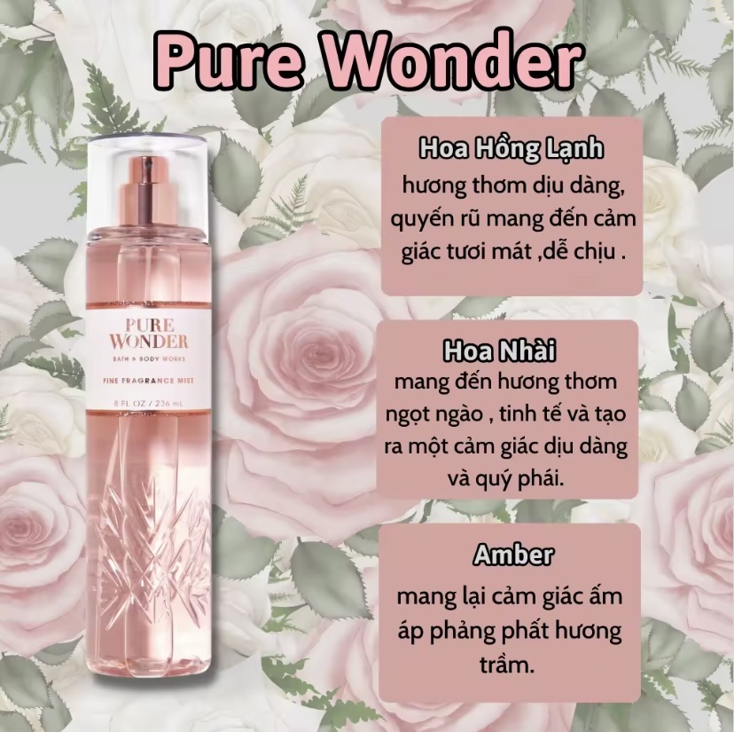 Body Mist Pure Wonder 236ml - Bath and Body Work Pure Wonder Chính Hãng