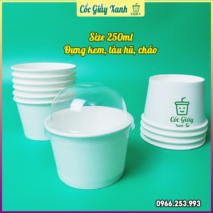 50 Tô Bát Giấy 250ml Trắng Trơn CÓ NẮP, Dùng 1 Lần, Giấy 2 Lớp PE Siêu Dày Dặn, Cứng Cáp