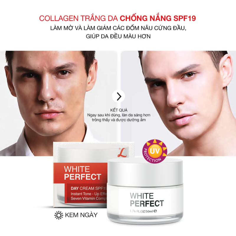 Collagen White Perfect Trắng Da Giữ Ẩm Chống Nắng Spf19 50ml cho Nam TẶNG Gel Vệ Sinh Vùng Kín Nam 100ml LANGCE