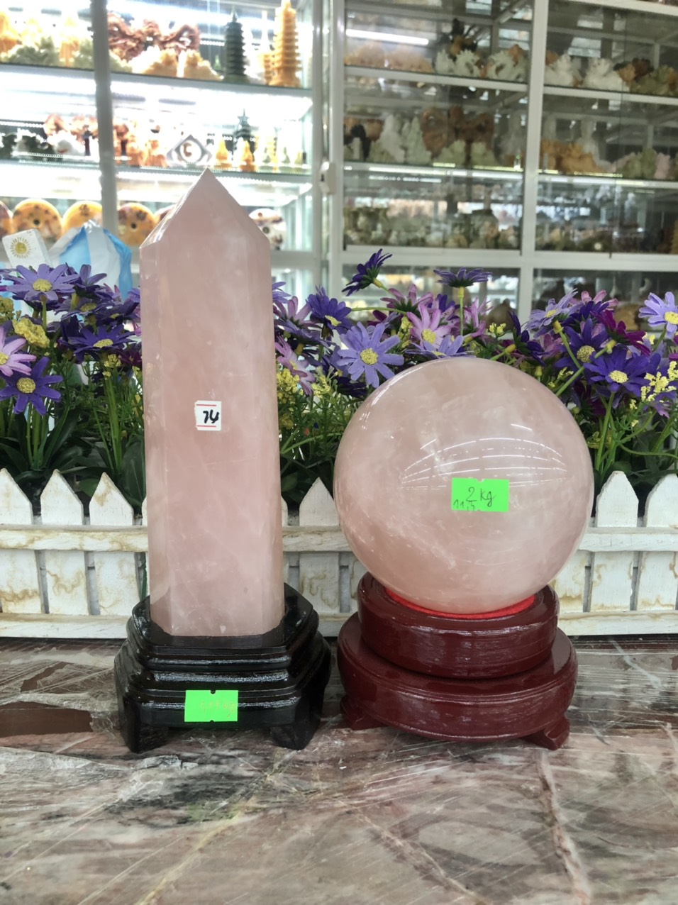 Bộ combo phong thủy trấn trạch đá thạch anh hồng