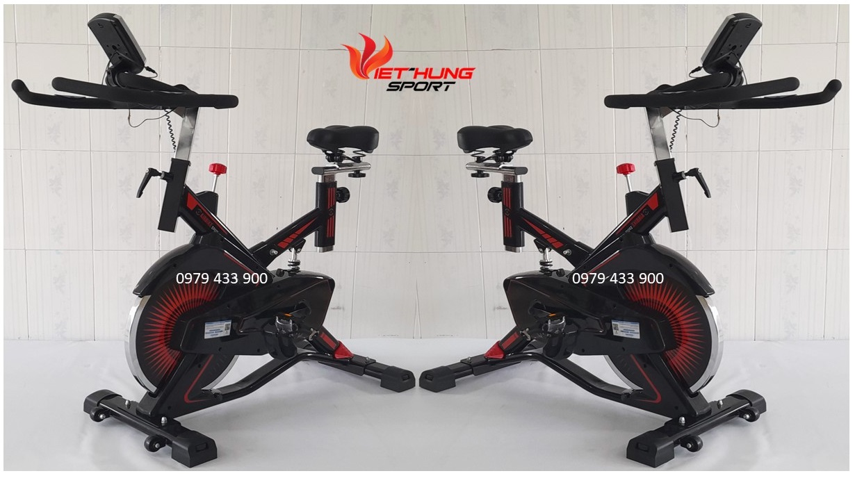 Xe Đạp Tập Thể Dục AIRBIKE SPORT-291 Màu đen đỏ có đồng hồ đo nhịp tim thời gian quãng đường calori.