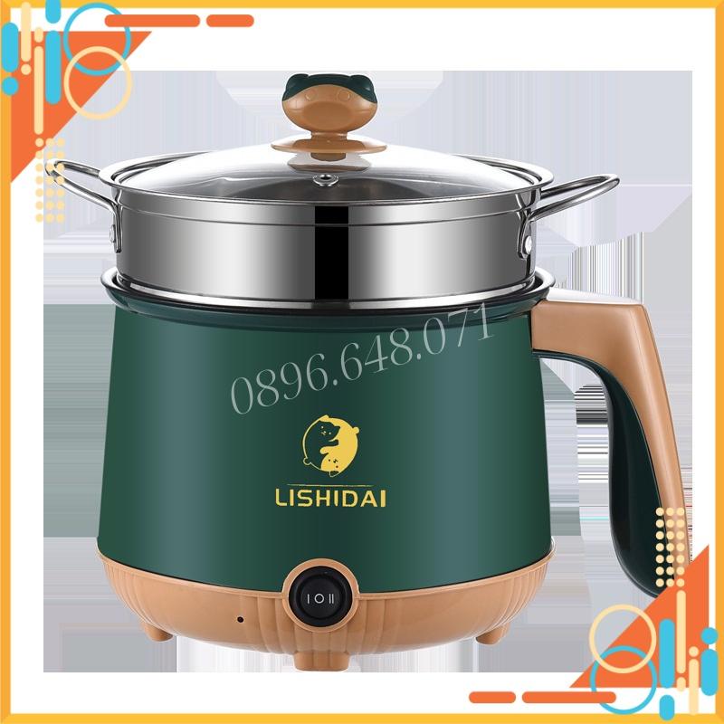 Nồi Lẩu Điện Mini 2 Tầng Chống Dính Tặng Khay Hấp , Ca Nấu Mì Mini Đa Năng