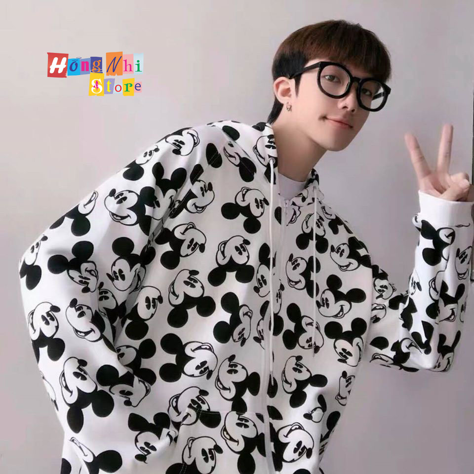 Áo Khoác Hoodie Zip 3D Oversize Ulzzang Unisex Hình Mickey Dáng Rộng - MM