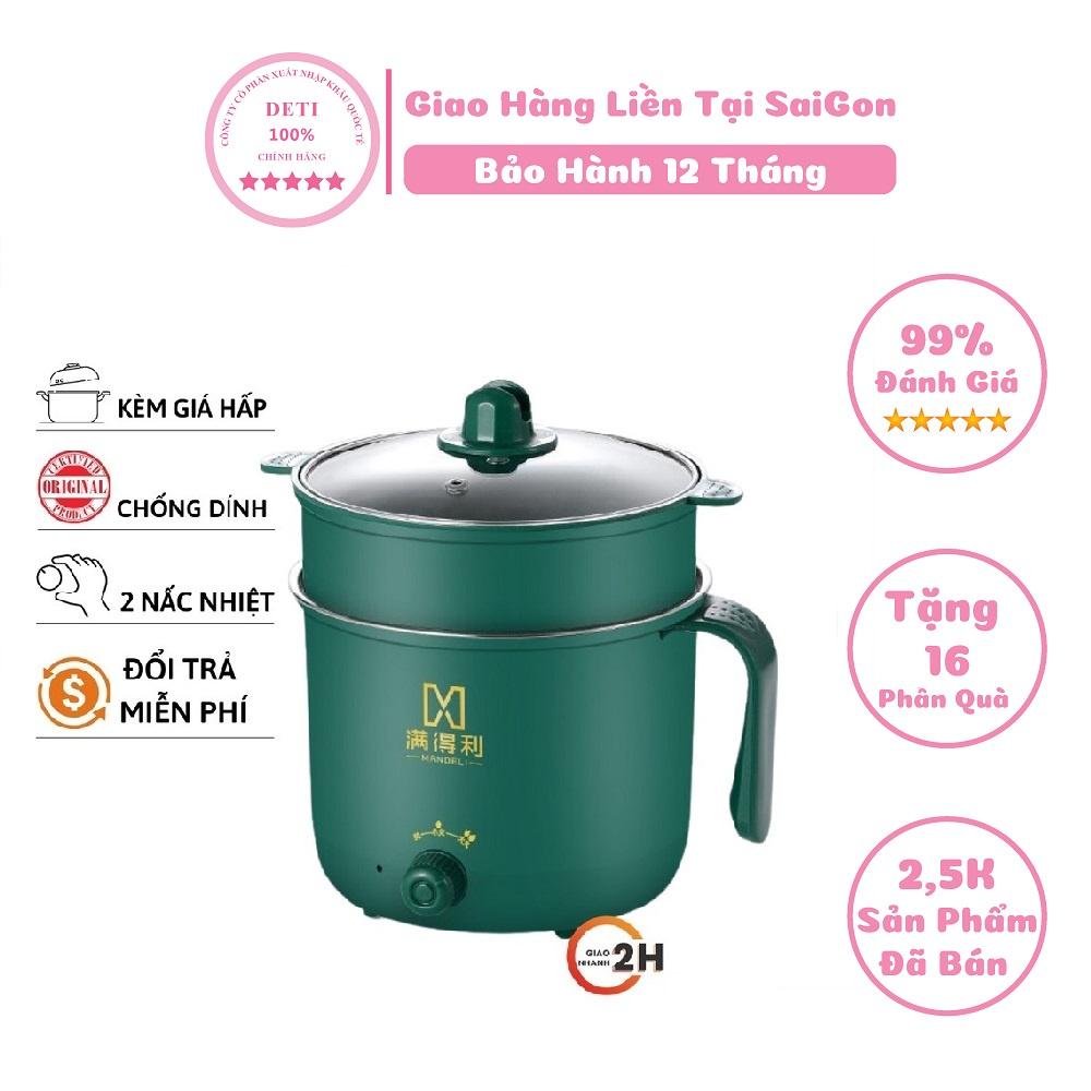 Nồi lẩu mini điện đa năng nấu mì hấp 2 tầng tặng giá hấp nướng, luộc, chiên chống dính bảo hành 30 ngày