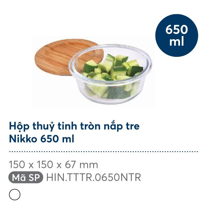 Hộp thuỷ tinh tròn nắp tre Nikko ml – Hàng chính hãng INOCHI – Tiêu chuẩn nhật bản