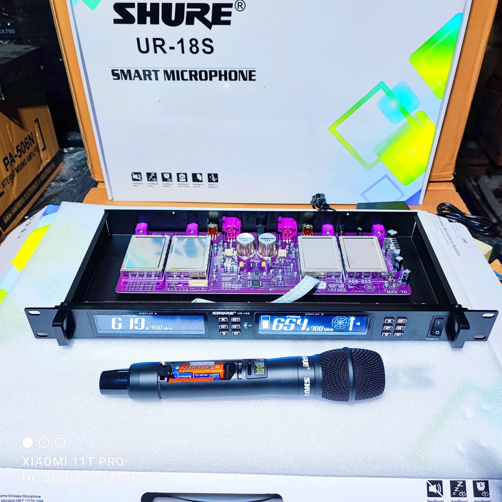 Xả kho lấy tương tác . .. Mic SHURE UR 18S UR18S loại 1 hộp sóng lớn vỉ tím 2 tụ lớn tự ngắt gia tốc dò sóng sạch , bốn