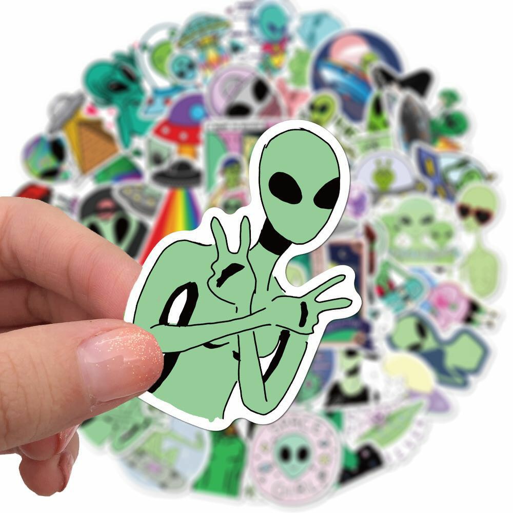 Sticker người ngoài hành tinh Aliens  trang trí mũ bảo hiểm, đàn, guitar, ukulele, điện thoại laptop