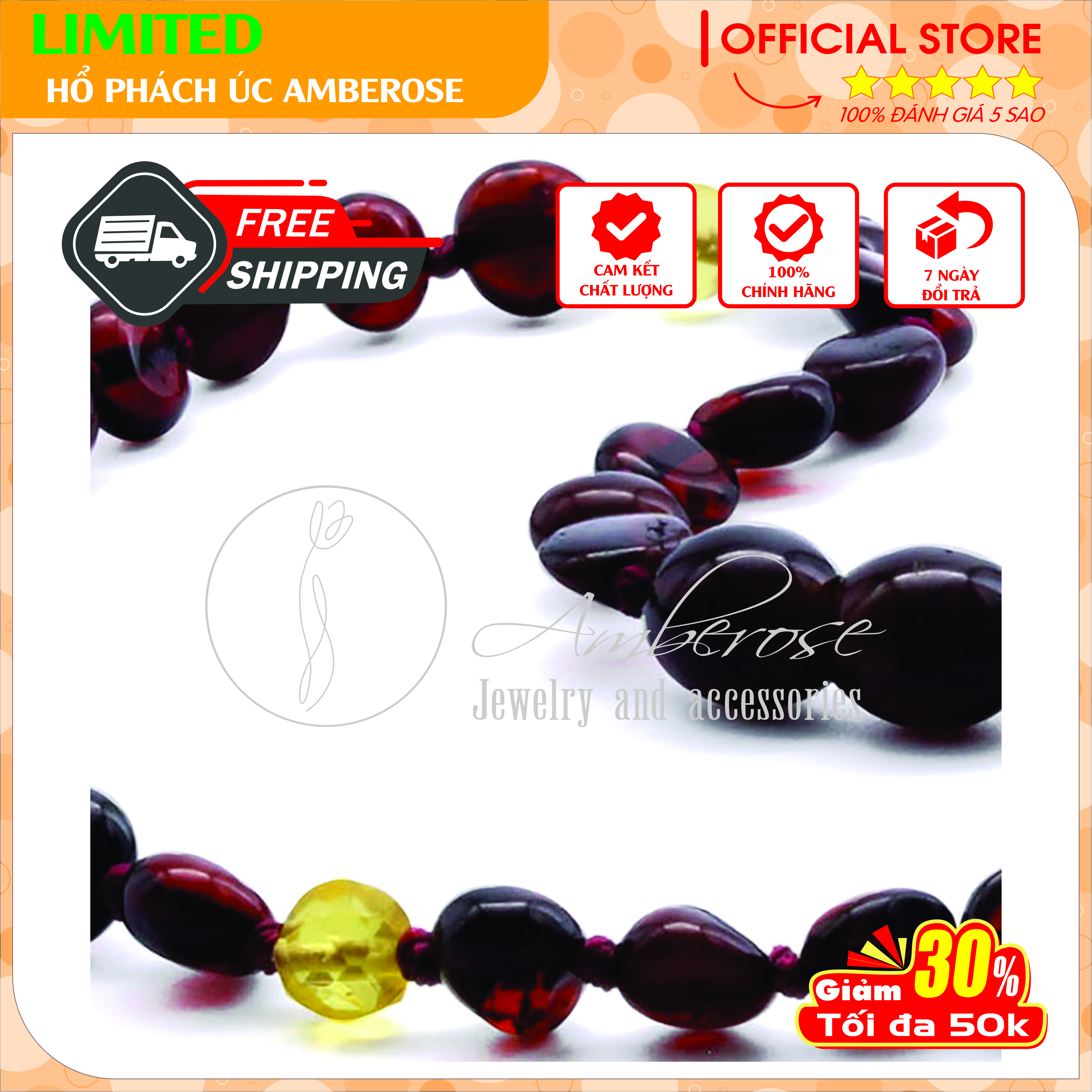Vòng Cổ Hổ Phách Amber Úc Cho Bé 0 - 10 tuổi VCABLMT15