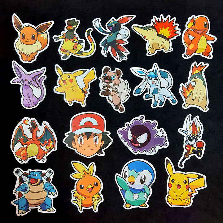 Bộ Sticker dán cao cấp chủ đề POKEMON - Dùng dán Xe, dán mũ bảo hiểm, dán Laptop