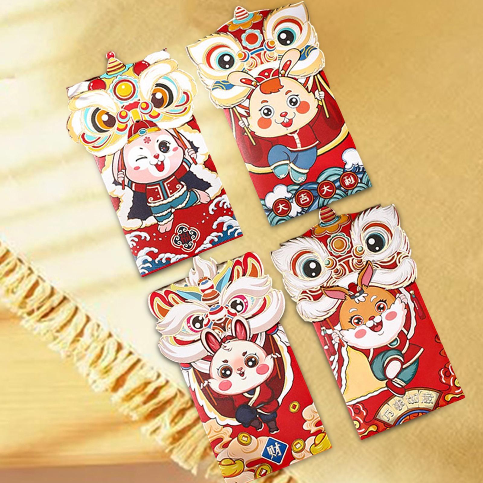 4Pcs Red Pockets Red Packet Chinese Red Envelopes for Party Wedding Birthday Gift