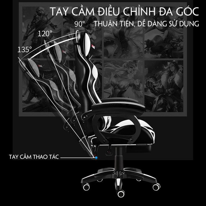 Ghế Game Có Masage Lưng. Ghế Gaming Có Gối Tựa Mát xa , Ghế Game Có Gác Chân