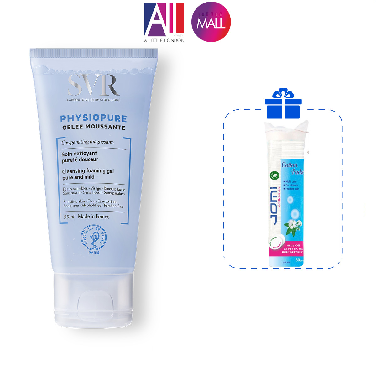 Gel rửa mặt dành cho da nhạy cảm SVR physiopure gelee moussante TẶNG bông tẩy trang Jomi / son dưỡng Rebirth (Nhập khẩu)