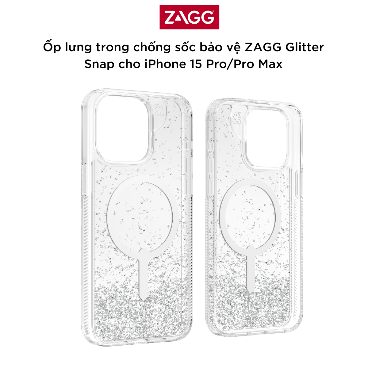 Ốp lưng trong chống sốc bảo vệ ZAGG Glitter Snap cho iPhone 15 Pro/Pro Max - bảo hành 1 năm - Hàng Chính Hãng