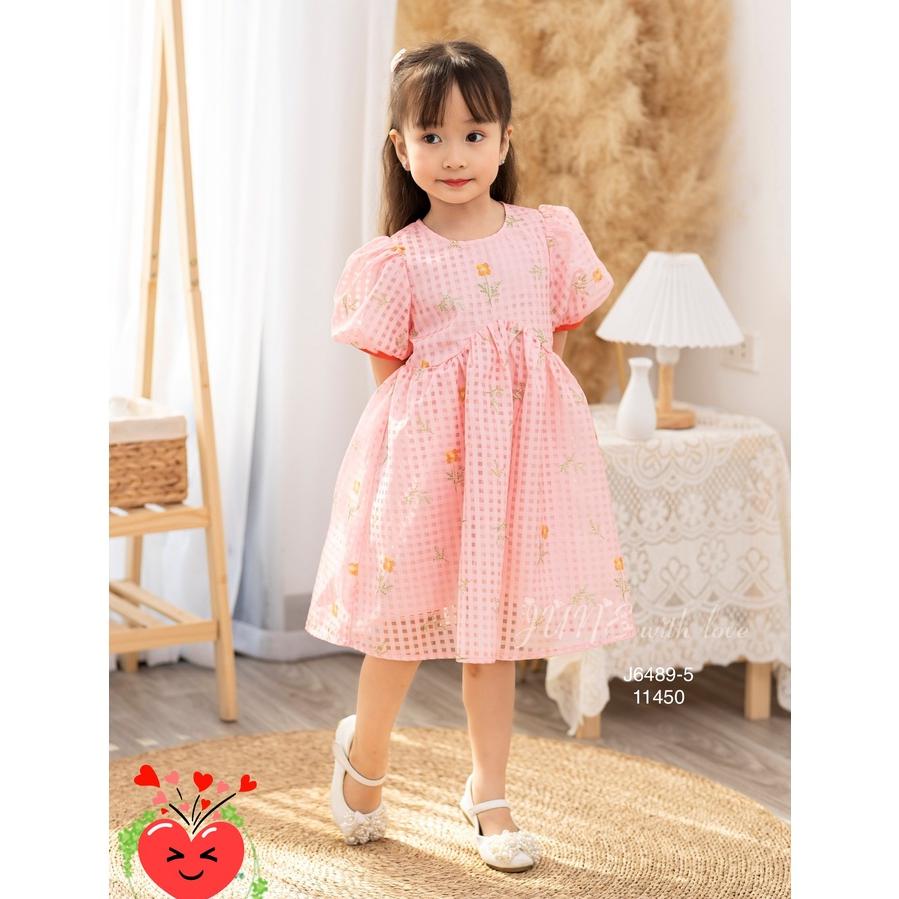 Đầm babydoll hoa cho bé gái tay phồng phong cách Hàn Quốc từ 12-35kg chất vải tơ mềm mát