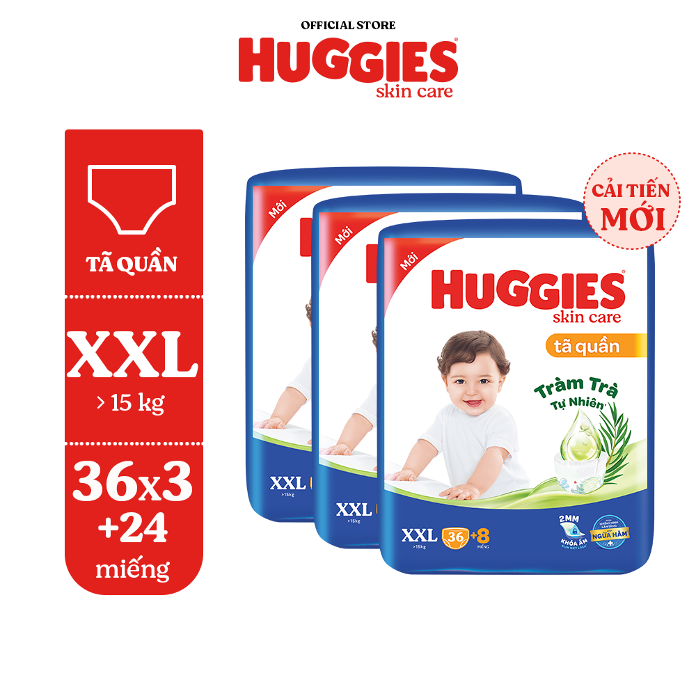 [Tặng 24 miếng cho tất cả size] Thùng 3 gói Tã quần Huggies Skincare Big Jumbo M56+8/L48+8/XL40+8/XXL36+8