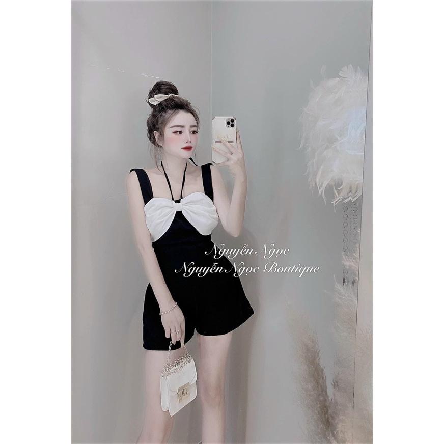 Jumpsuits nữ hai dây phối nơ trắng cột nơ cổ