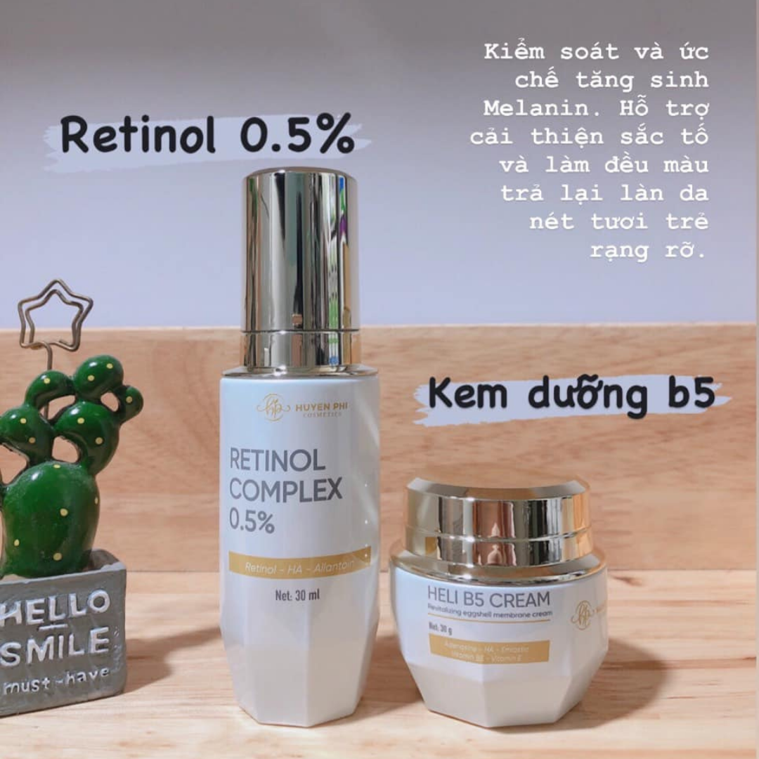 Combo Bộ Tái Sinh Retinol Complex 0.5 và Heli B5 Cream Huyền Phi Dưỡng Da Tái Tạo Chăm Sóc Làn Da Khỏe Mạnh