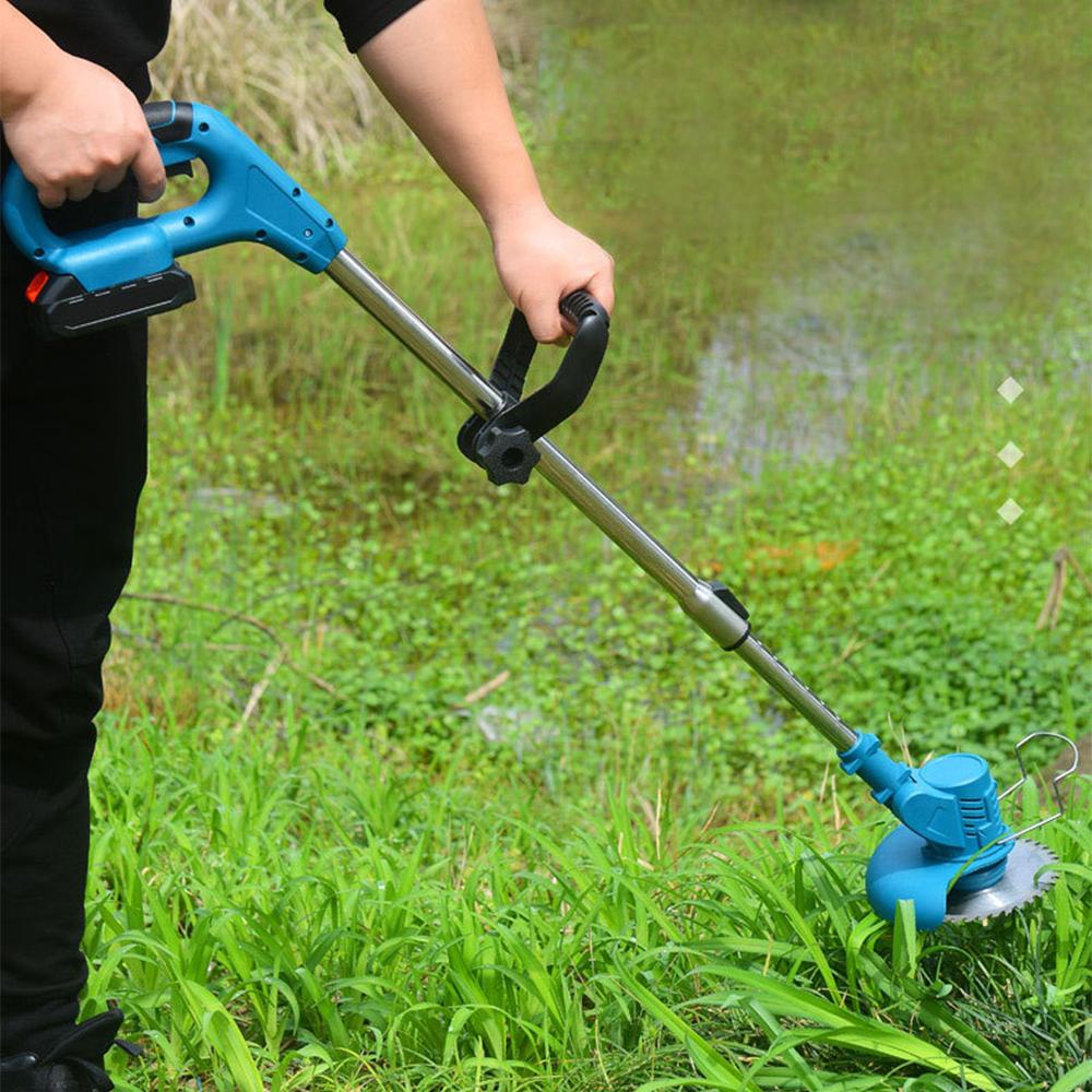 Geevorks 21V Telescopic Handheld Cordless Grass Trimmer Electric Lawn Mower 2 Pack 1500mAh Rechargeable Battery Fast Charger Multi Function Power Lithium Trimmer with Plastic/ Stainless Steel Blade, Circular Saw Blade