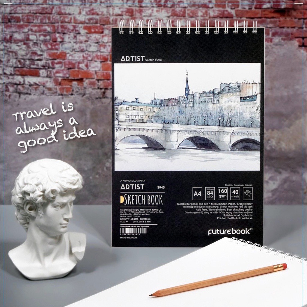 Tập Vẽ Ký Hoạ Artist- A4- ĐL160- 40 Tờ- Lò xo lật dọc. MSP: S945. VPP FUTUREBOOK.