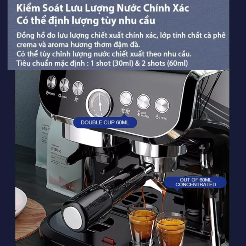 Máy pha cà phê Espresso chuyên nghiệp 4 trong 1. Thương hiệu cao cấp Tanser EM3108Plus - Hàng chính hãng