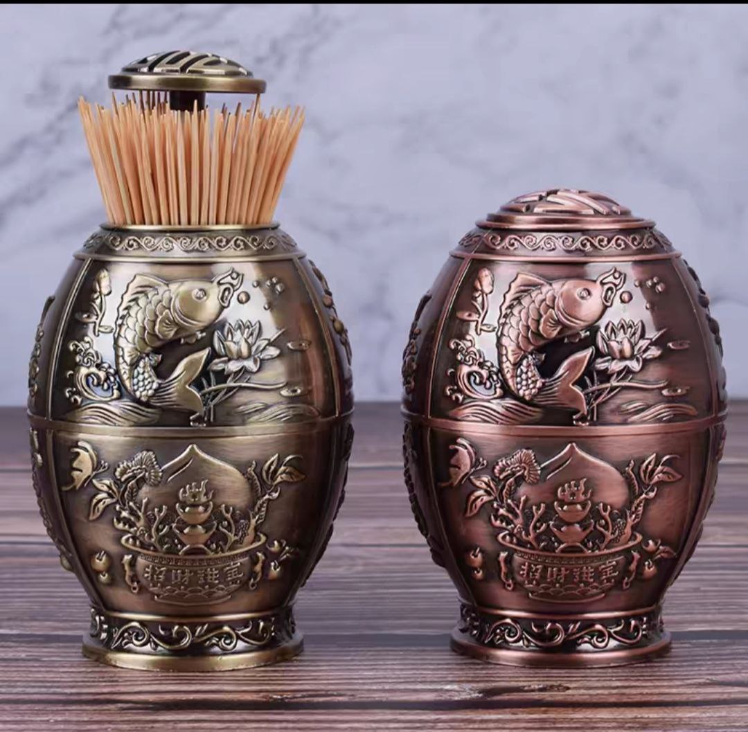 combo lọ tăm và gạt tàn hợp kim phong cách cổ