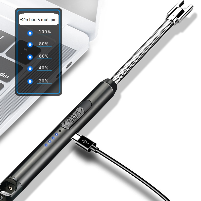 Cây Mồi Bếp Gas Đầu Xoay 360 Độ, Uốn Cong Được Dùng Pin Sạc