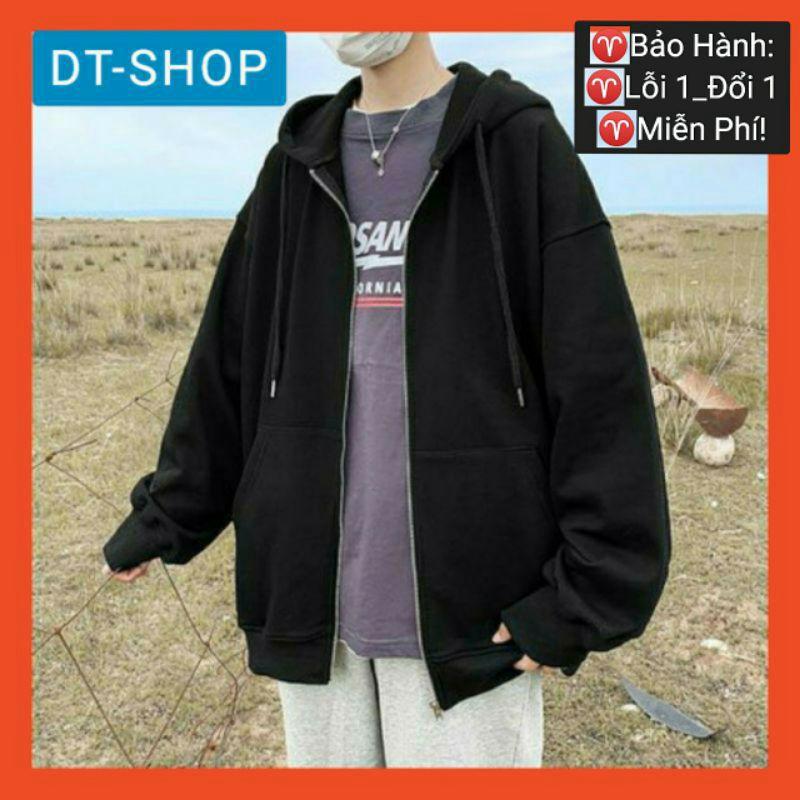 Áo Khoác hoodie form rộng Đen Khoá Kéo Siêu Hot dành cho nam và nữ