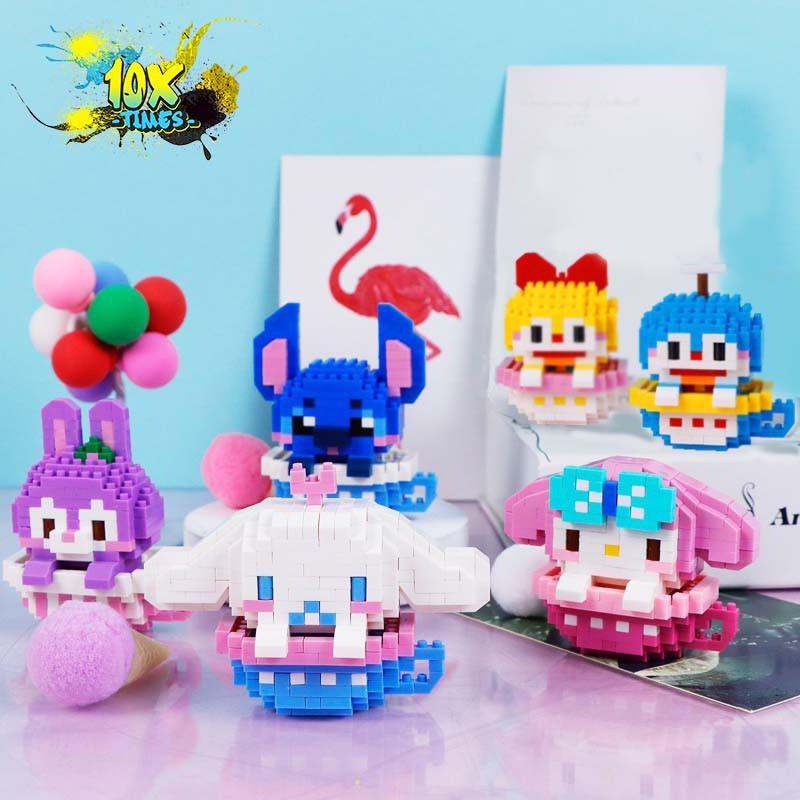 Đồ chơi Lego 3d dễ thương cute hình cốc kitty, doremon, stich, cinamoroll,mymelody, quà tặng sinh nhật, quà tặng bạn gái