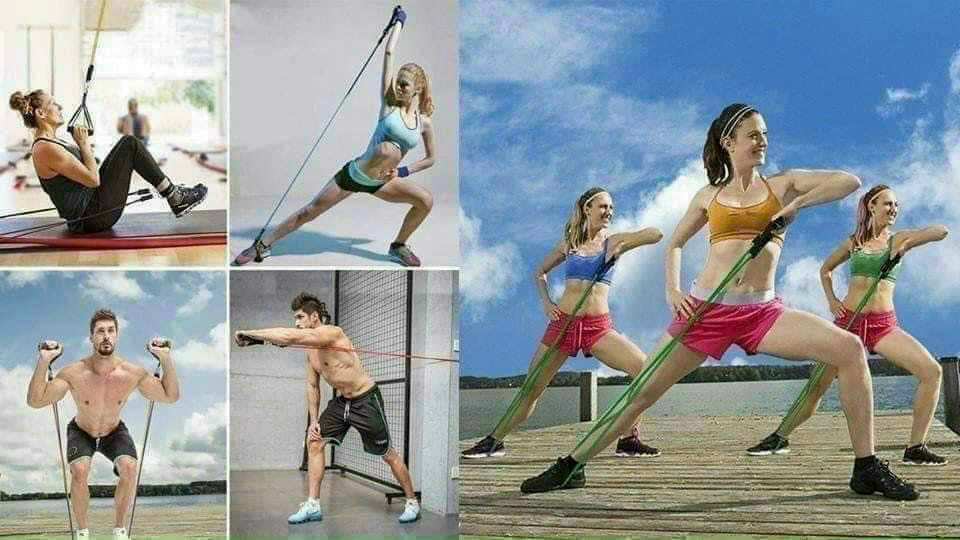 Bộ 5 dây kháng lực đàn hồi tập Gym A-3907, Bộ dây ngũ sắc