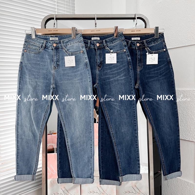 Quần Jean Nữ Baggy Trơn lưng cao chất jean dày dặn co giãn phom 9 tấc sành điệu