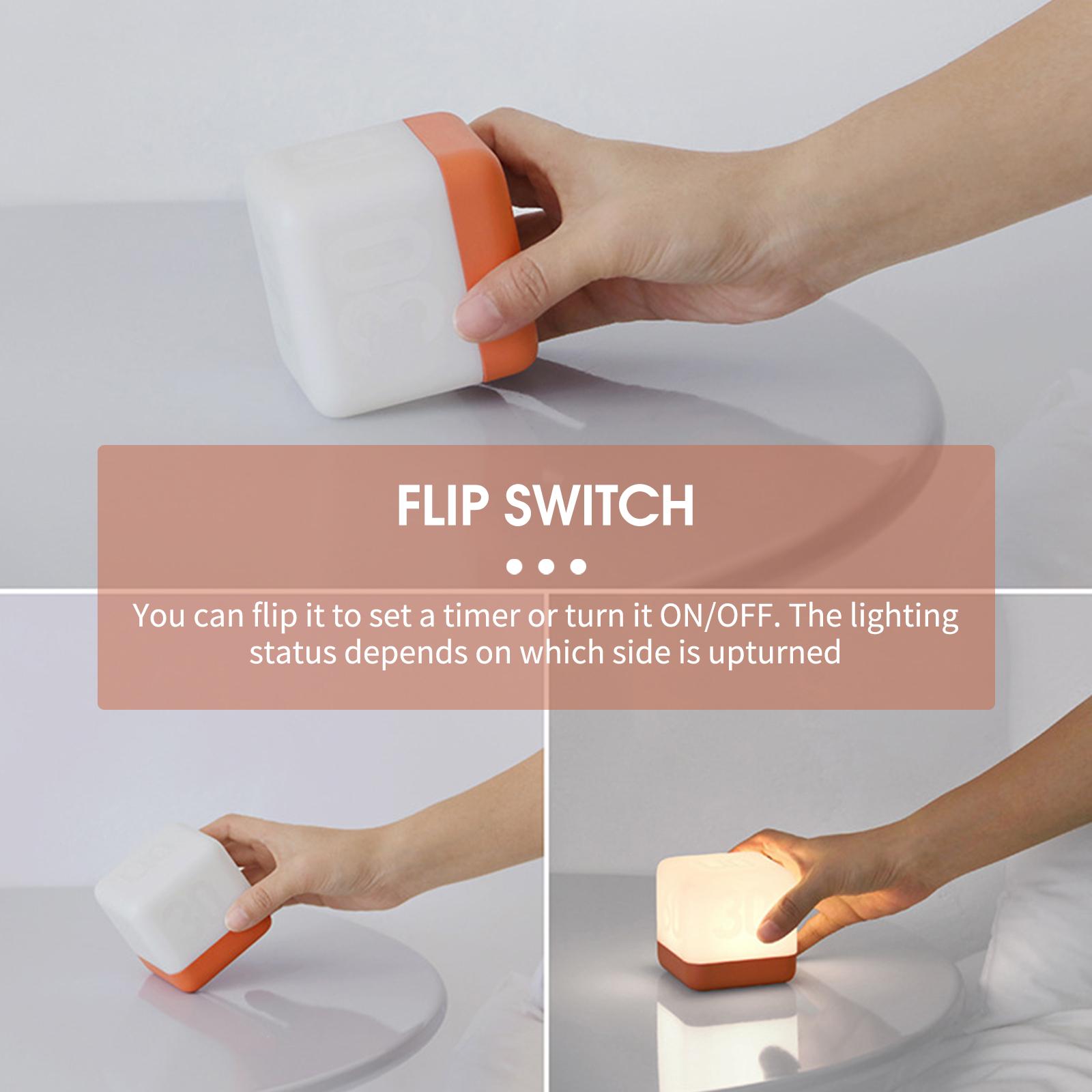 Flip Nightlight Timer Cube Shaped Rechargeable Night Lamp 2 Light Brightness Decorative Beside Lamp USB Rechargeable