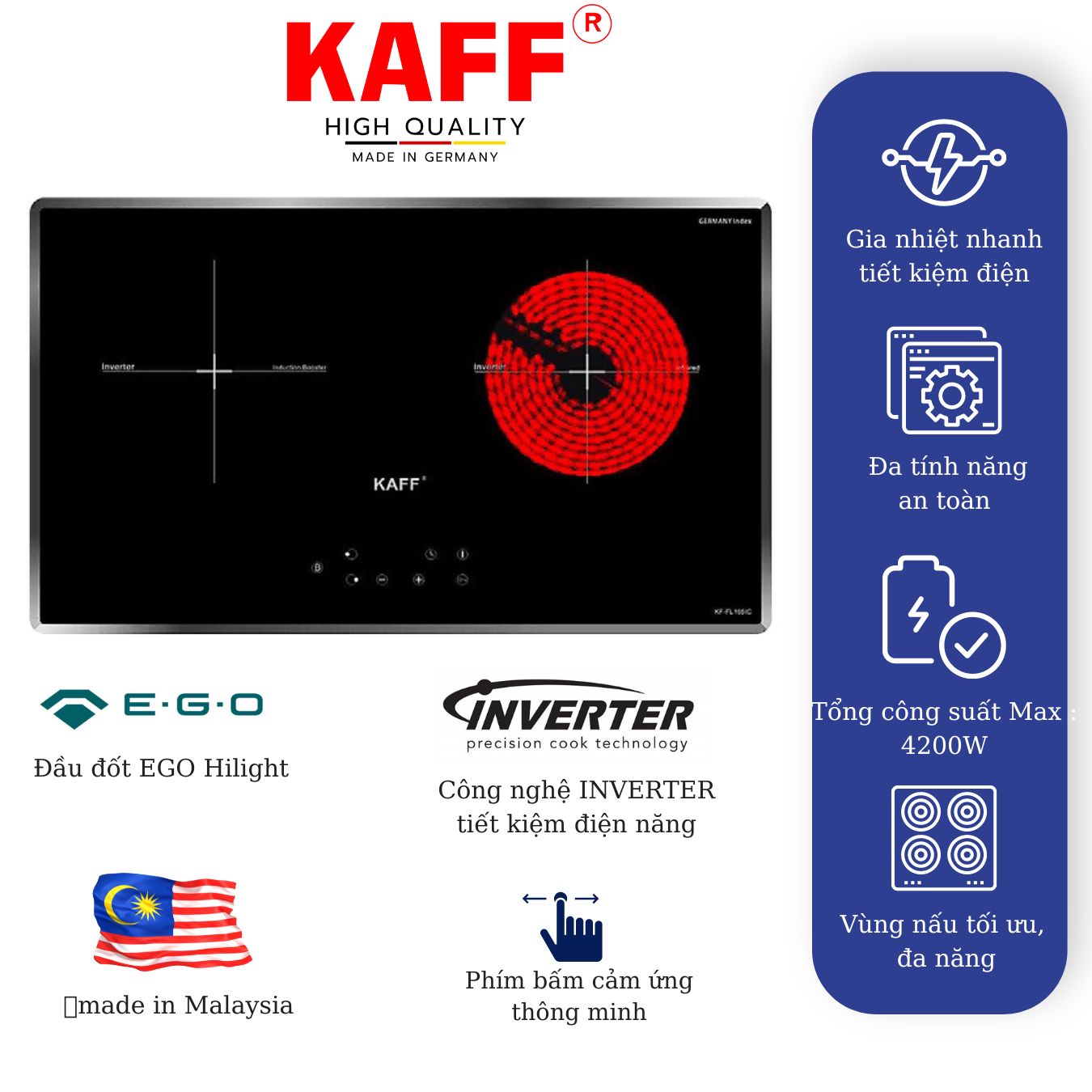 Bếp âm từ hồng ngoại đôi nhập khẩu Malaysia KAFF KF-FL105IC - Hàng chính hãng