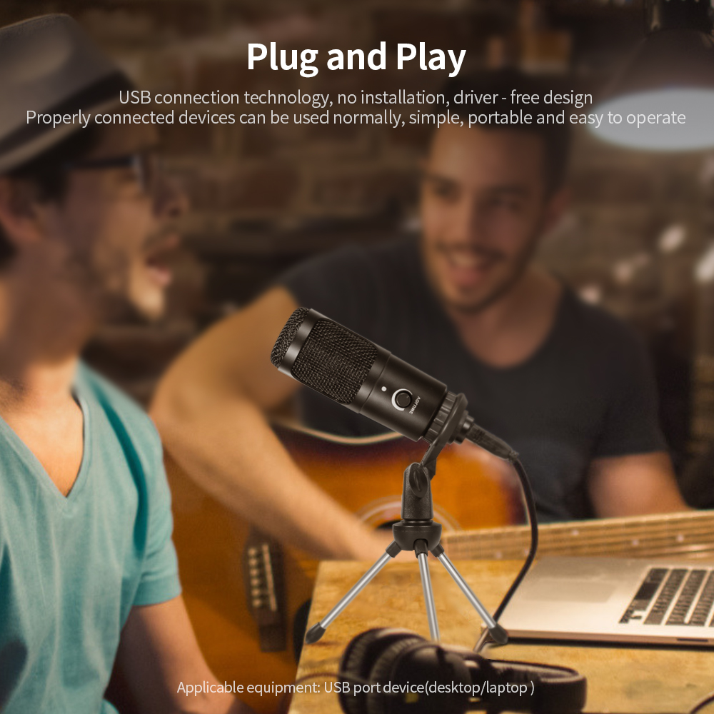 Micrô Phòng Thu Chuyên Nghiệp USB Bằng Kim Loại Với Mic Cardioid Studio Cho Máy Tính Xách Tay PC