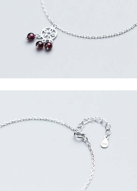 Lắc Chân Bạc Nữ cao cấp hạt cherry đỏ LCBN197 + Tặng hộp đựng lắc + Tặng khăn lau bạc