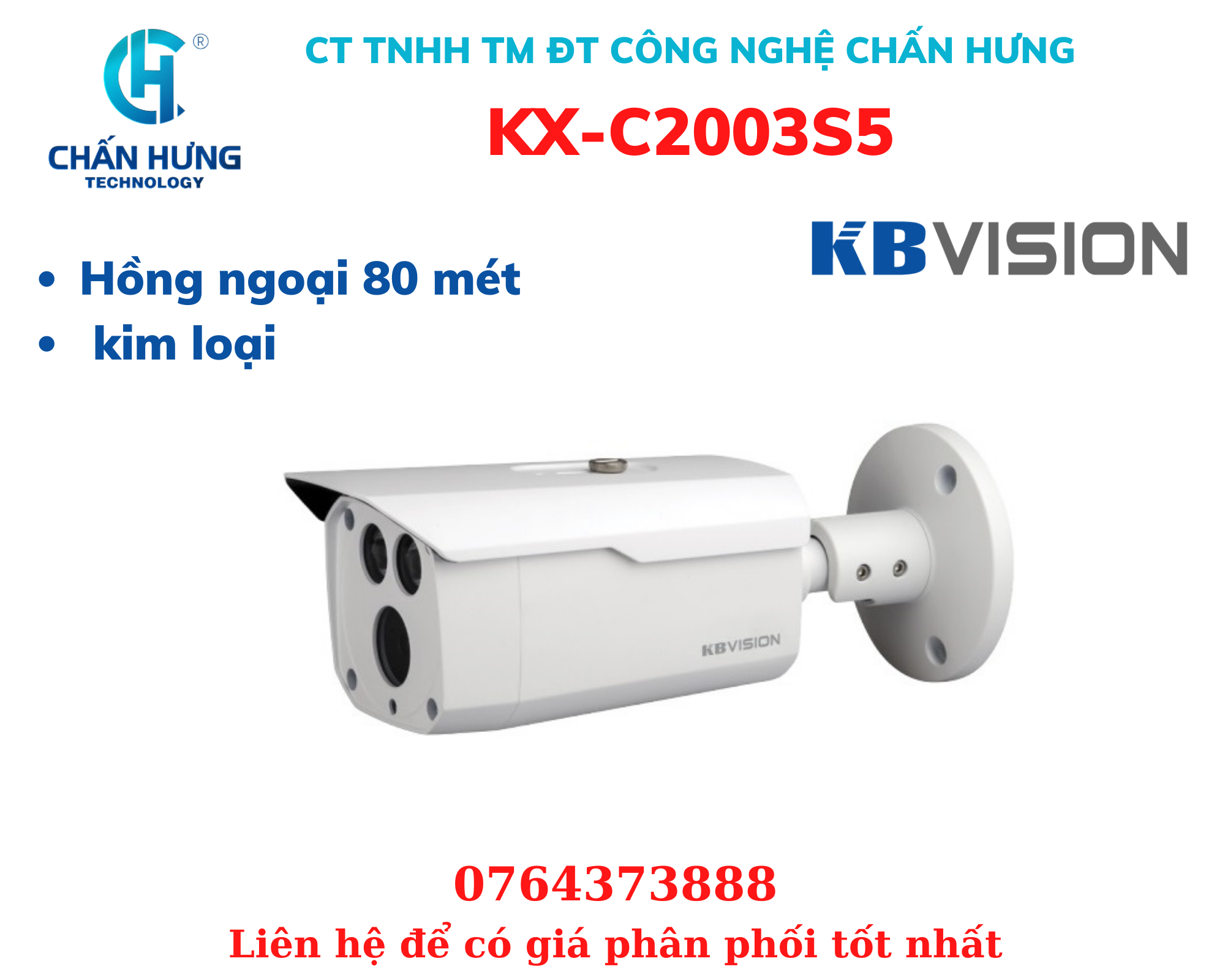 Camera KBVISION KX-C2003S5 4 in 1 hồng ngoại 2.0 Megapixel - Hàng chính hãng