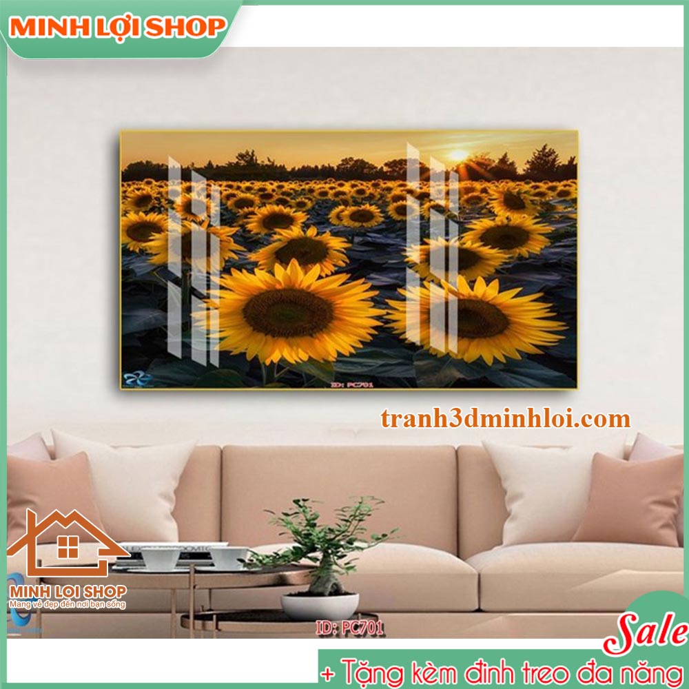 Tranh tráng gương cao cấp HOA HƯỚNG DƯƠNG trang trí phòng khách TẶNG KÈM ĐINH TREO