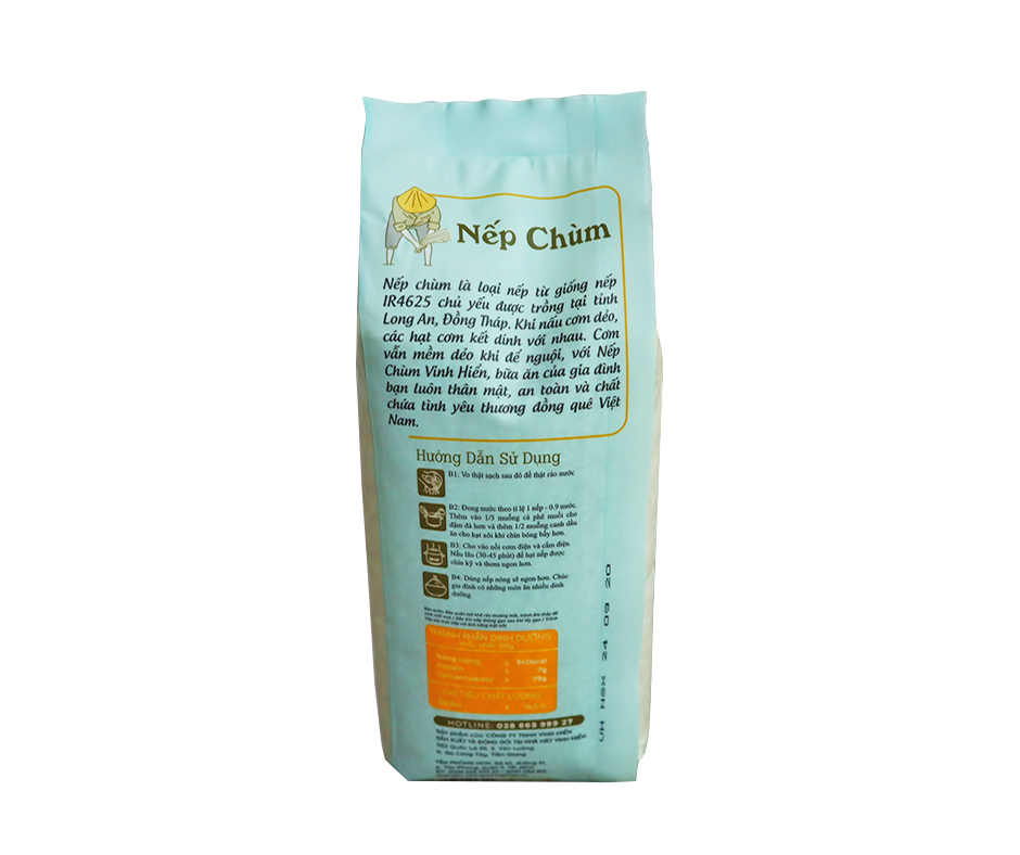 Gạo Nếp Chùm Vinh Hiển túi 1Kg - Nếp Sạch 3 Không - Gạo nếp dẻo, thơm xôi mới thuộc thương hiệu Gạo Vinh Hiển