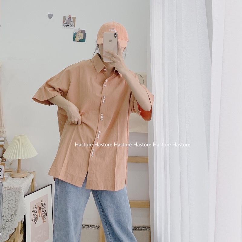 Sơ mi thô cộc tay 16 cúc oversize