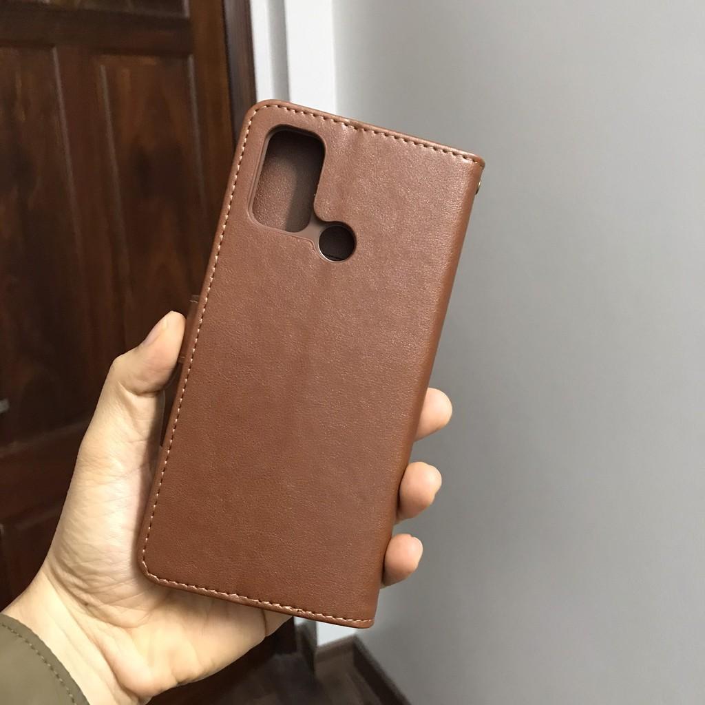 Bao da ốp lưng dành cho Oppo A53 kèm ví gập nắp da thật mềm mịn - azns