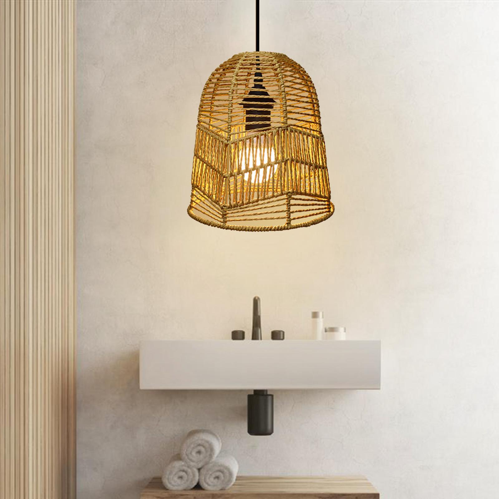 Woven Pendant Lamp Shade Rustic Ceiling Pendant Light Shade Chandelier Cover