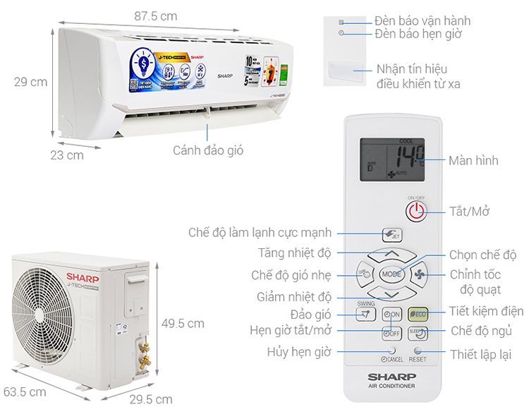 Điều Hòa Inverter Sharp AH-X9VEW (9.000Btu)-Hàng Chính Hãng