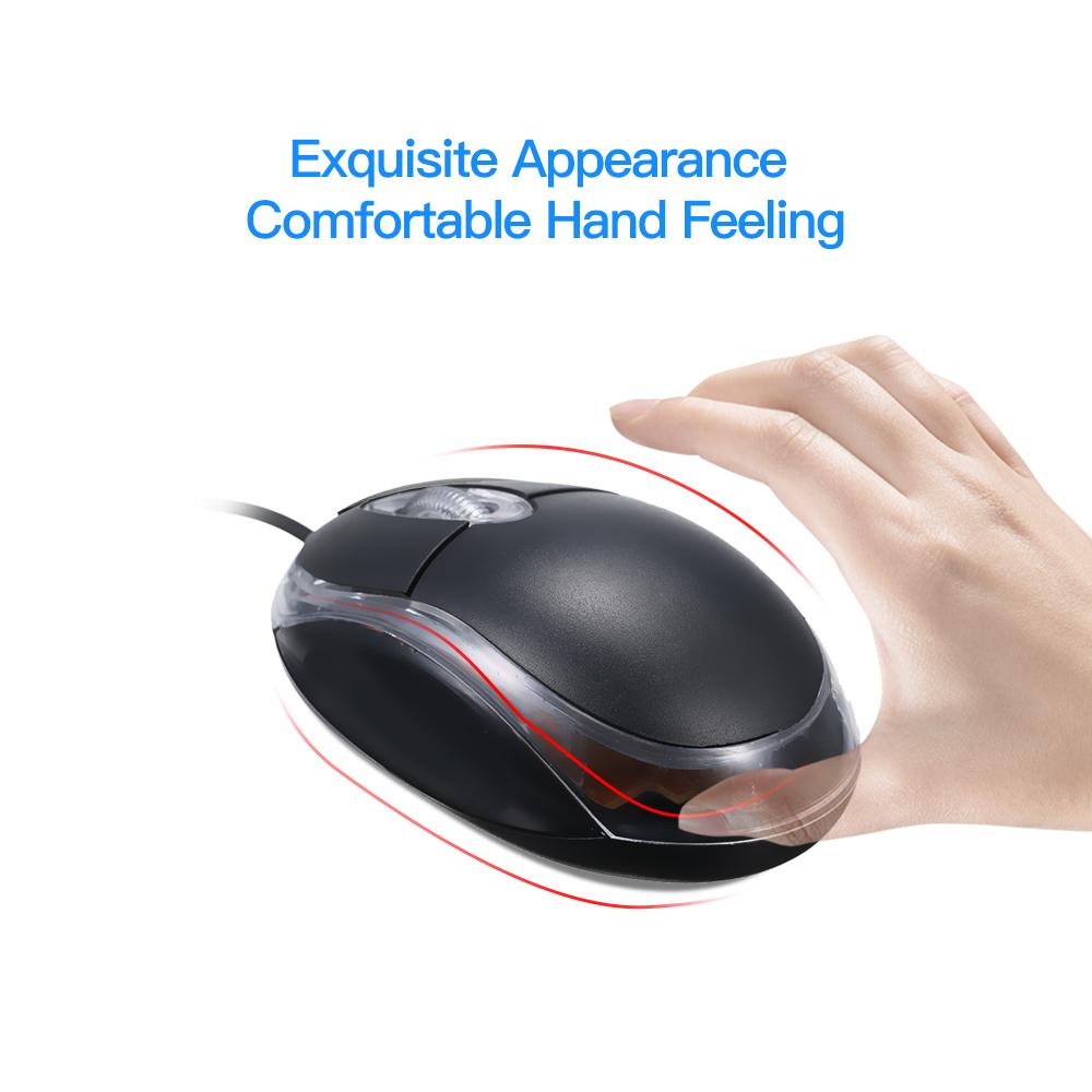 Wired Mouse 800DPI Optical Mini Portable Mobile Mouse with USB Port 3 Buttons for PC Laptop Desktop Fit for Left/Right