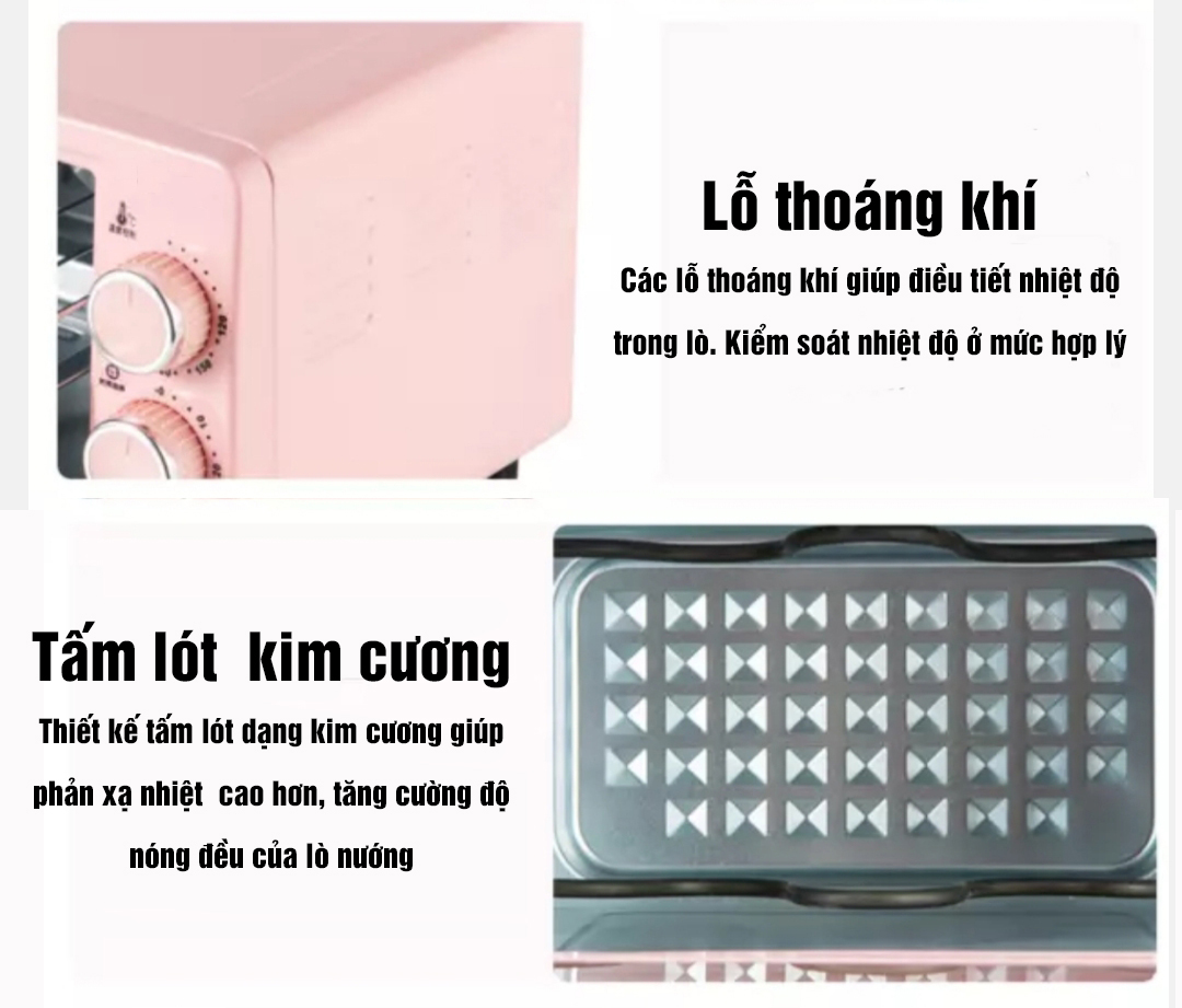 Lò Nướng Điện Mini Lò Nướng Bánh Đa Năng Dung Tích 12 Lít