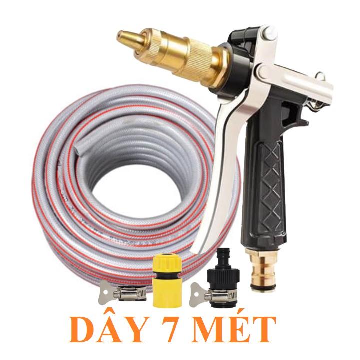 Bộ dây vòi xịt nước rửa xe, tưới cây . tăng áp 3 lần, loại 7m, 10m 206236 đầu đồng, đai, + tặng đai