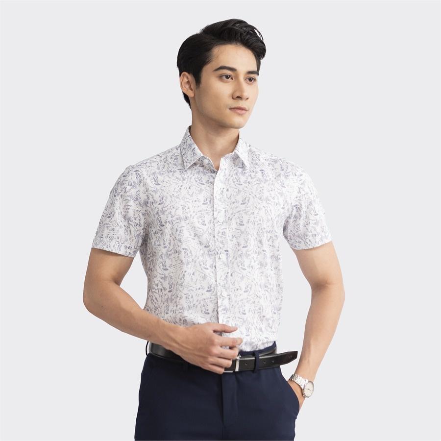 Áo sơ mi nam ngắn tay ARISTINO họa tiết trắng xanh in trẻ trung, ấn tượng - ASS054S3