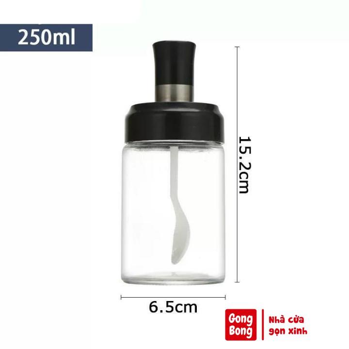 Lọ đựng gia vị dầu ăn hũ nước chấm bằng thủy tinh trong suốt kèm muỗng tiện lợi dung tích 250ml