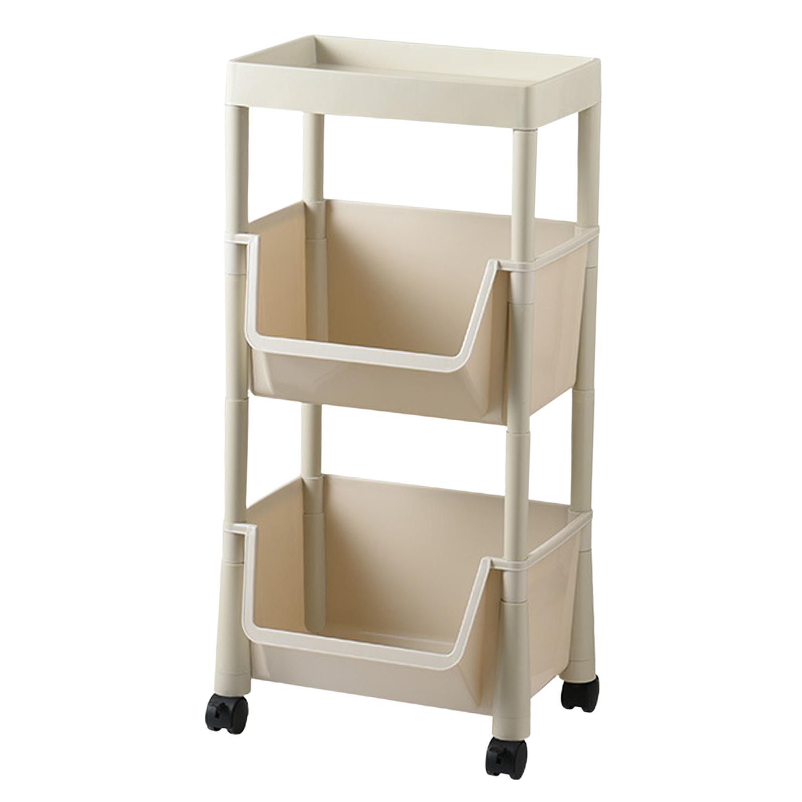 Kitchen Storage Shelf Basket with Lockable Wheels for Bedroom Bathroom