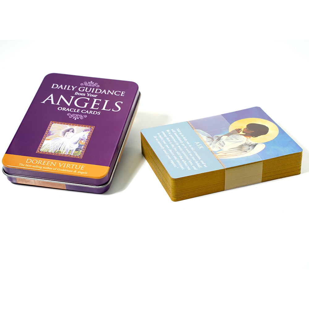 Hình ảnh [Mạ Cạnh] Bộ Bài Daily Guidance From Your Angels Oracle Hộp Thiếc 44 Lá Đá Thanh Tẩy