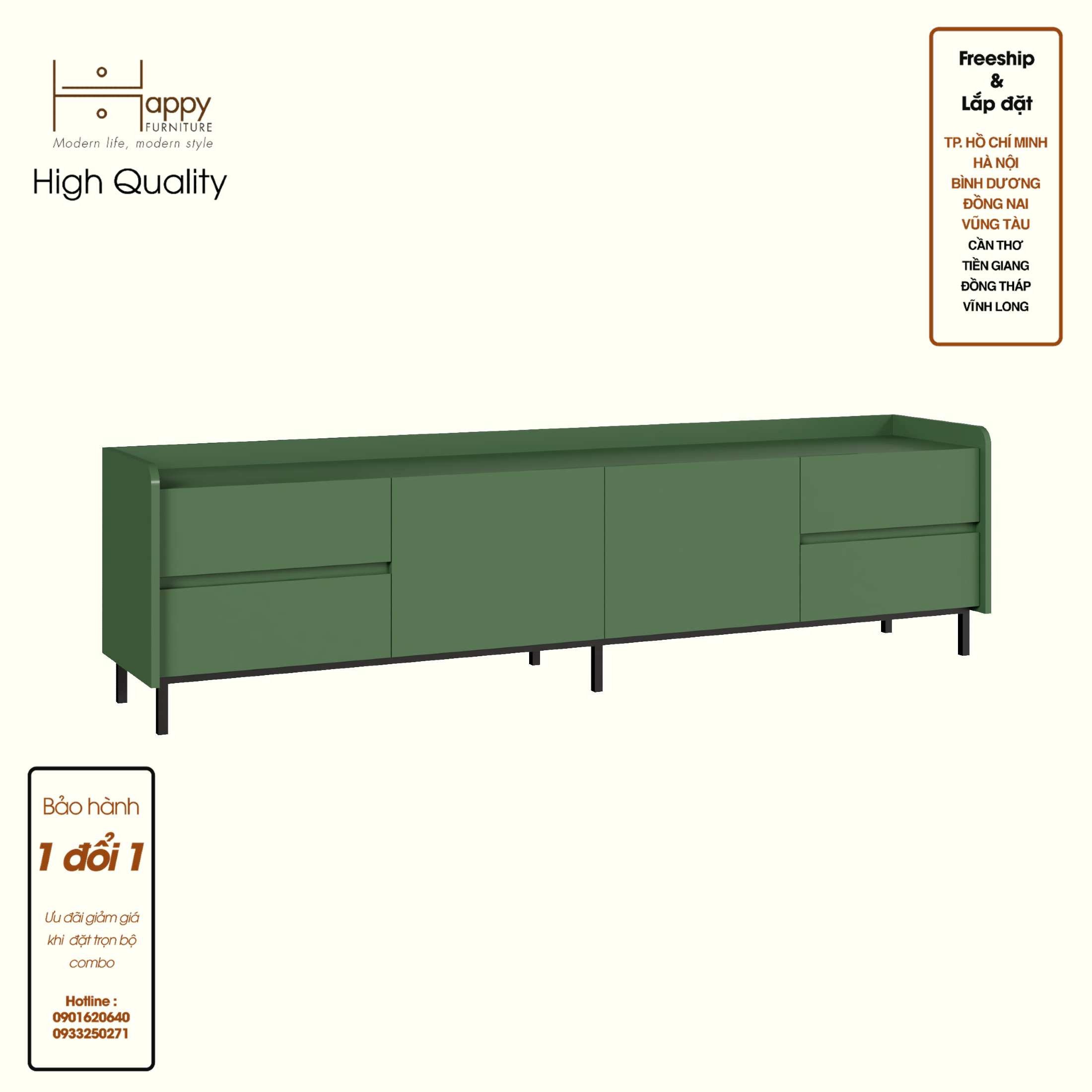 LAVIA, Kệ TV 2 cánh mở - 4 ngăn kéo - chân sắt, 200cm x 40cm x 54cm , KTV_044