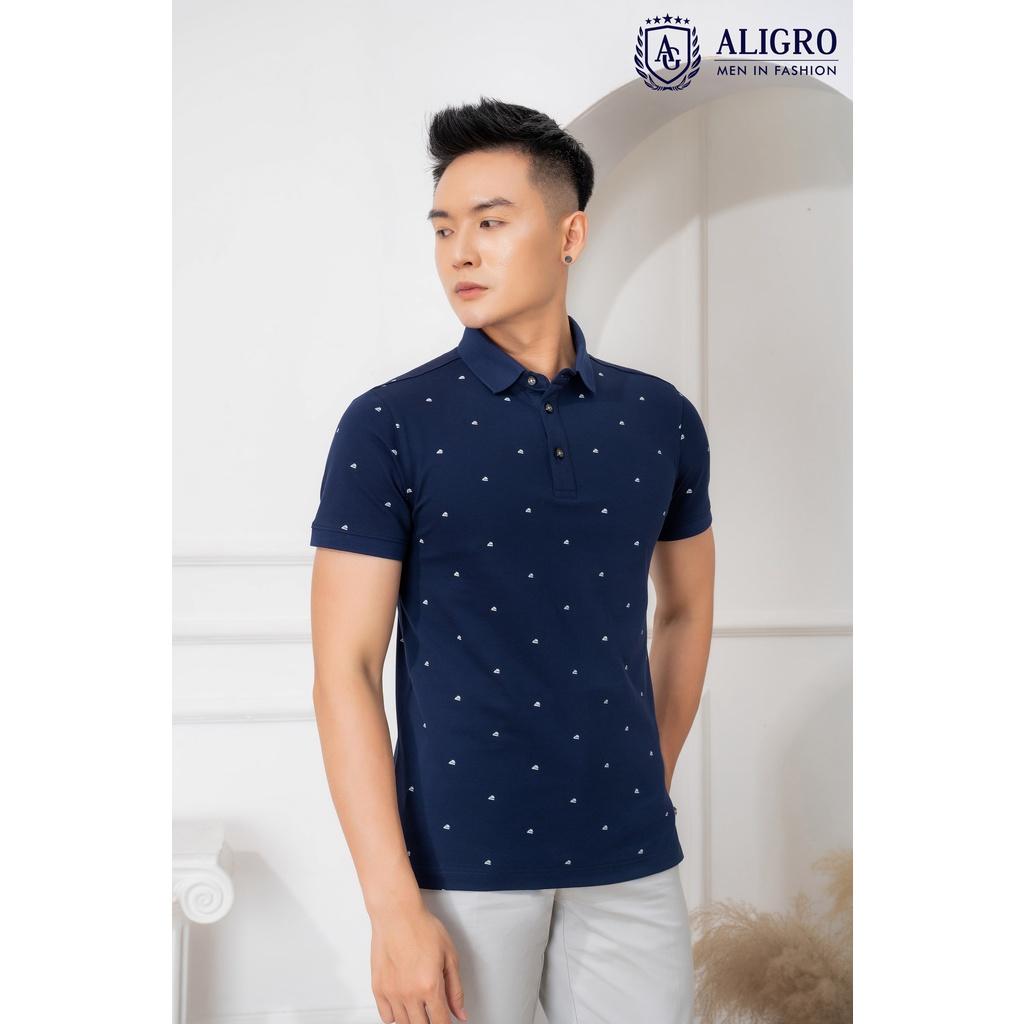 Áo polo cộc tay nam Aligro họa tiết màu navy ALGPLO63